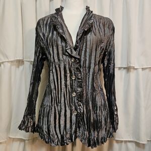 Elegant Vintage Accordian Crinkle Ruffled Women's Blouse